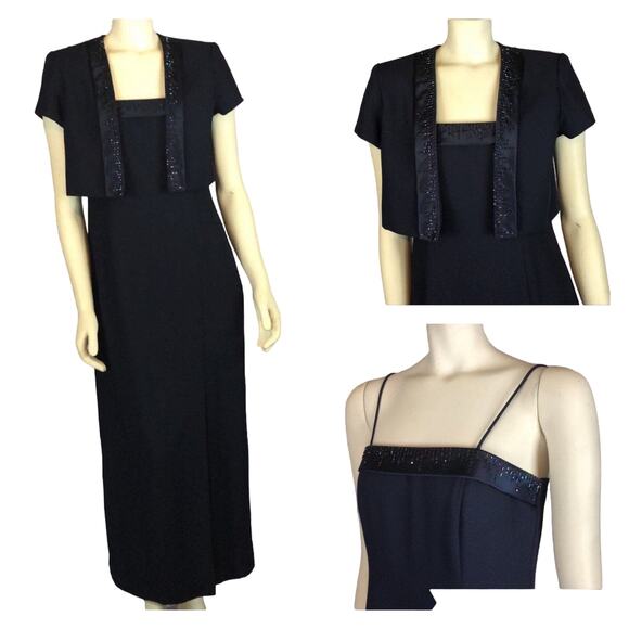 Y2K VINTAGE J. R. NITES BY CALIENDO Navy long dress & Bolero jacket 8 petites - Picture 1 of 12